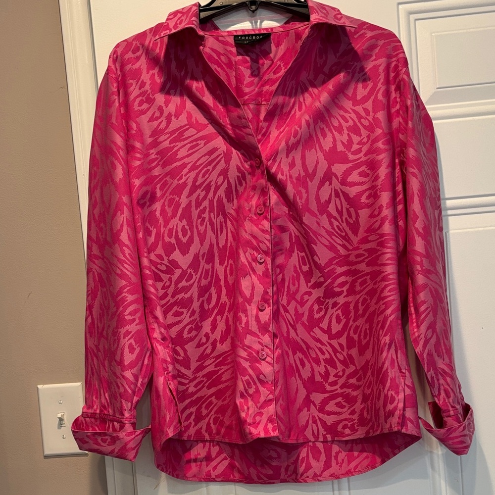 Foxcroft Fuchsia Pink Animal Print Button Down Shirt
